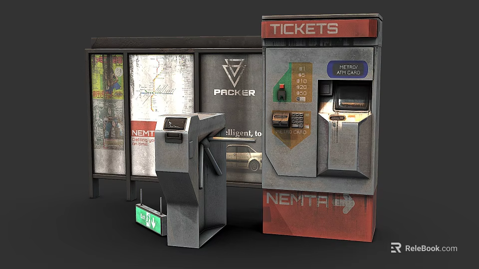 Modern Urban Bus Stop Commercial Equipment With Ticket Vending Machine And Advertising Displays 3d model 