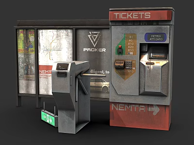 Modern Urban Bus Stop Commercial Equipment With Ticket Vending Machine And Advertising Displays 3d model