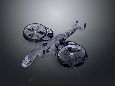 Futuristic Drone With Large Black Rotors And Silver Gray Complex Structure 3d model