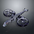 Futuristic Drone With Large Black Rotors And Silver Gray Complex Structure 3d model