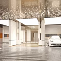 Spacious 7th Floor Parking Garage Featuring White Sports Car And Marble Walls