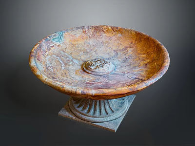 Stone Basin With Unique Textured Surface On Square Fluted Pedestal Base And Ornate Center Detail 3d model