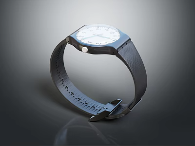 Modern Square Watch with White Dial and Black Mesh Strap Design 3d model