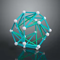 Geometric Polyhedral Structure With Blue Green Lines And White Spheres On Black Surface
