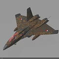 Camouflage Fighter Jet Model with Pink Nose Flags on Wings and Dark Background