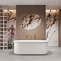 Luxurious Hotel Bathroom With Marble Wall Double Vanities Mirrors And Pendant Lights