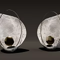 Pair of Modern Wall Decor with Marble Base Metal Ring and Golden Sphere