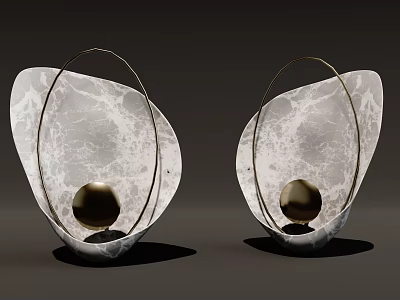 Pair of Modern Wall Decor with Marble Base Metal Ring and Golden Sphere 3d model