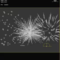 Vibrant Green and Blue Fireworks Bursting in Dark Night Sky