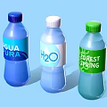 Assorted Bottled Water Products Featuring Agua Pura H2O Forest Spring Labels and Colors