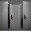 Modern Gray Security Doors With Yellow Lines Black Handles And Locks