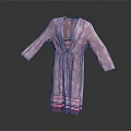 Pink Long Sleeved V Neck Dress With Striped Hem And Pleated Design
