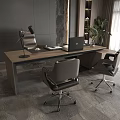Modern Office Desk With Wooden Top Black Legs Laptop Desk Lamp And Ergonomic Chairs