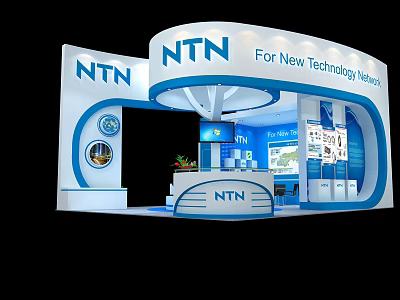 NTN Exhibition Booth For New Technology Network With Modern Design And Display Screens 3d model