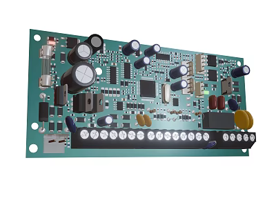 Green Circuit Board With Capacitors Resistors Integrated Circuits And Solder Points 3d model
