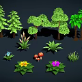 Diverse Plant Collection Including Trees Shrubs Flowers Mushrooms and Green Foliage