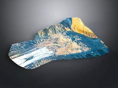 Golden And Blue Mountain Landscape With Rocky Peaks And Snow Patches 3d model