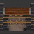 Stone Bridge with Bricked Arched Structure Wooden Deck Stone Railings and Metal Accents