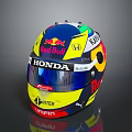 Weapon Style Helmet Featuring Red Bull Honda Kimi Logos In Blue Yellow Design