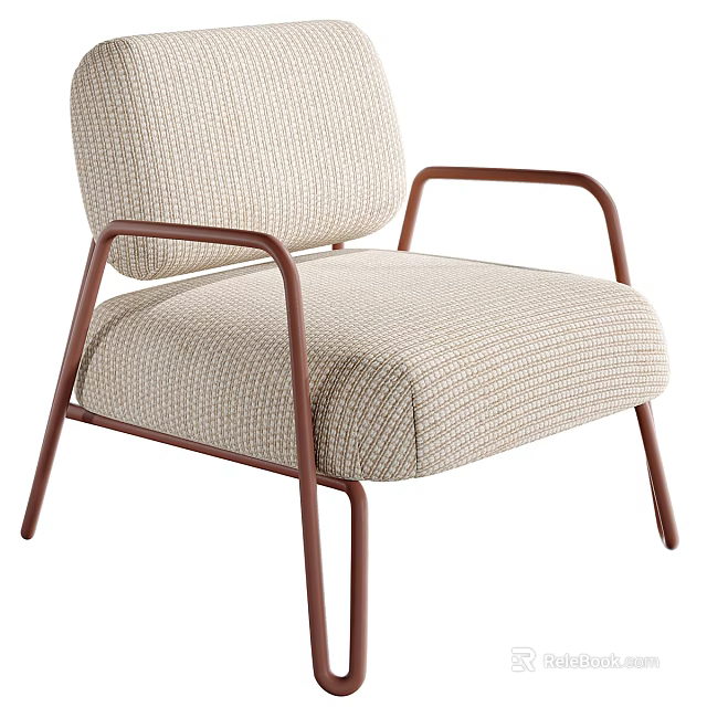 Modern Beige Textured Fabric Armchair With Copper Brown Metal Armrests And Frame 3d model 