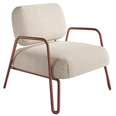 Modern Beige Textured Fabric Armchair With Copper Brown Metal Armrests And Frame 3d model