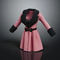 Pink Winter Coat With Black Collar Cuffed Sleeves And Bow Belt Detail