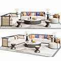 Elegant Modern Sofa And Coffee Table Set With Side Tables Pillows And Rug 3d model