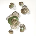 Modern Floral Wall Decor With Golden Accents Green Center And White Petals
