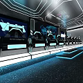 Modern Internet Cafe Interior With High Tech Lighting And Gaming Workstations Setup 3d model