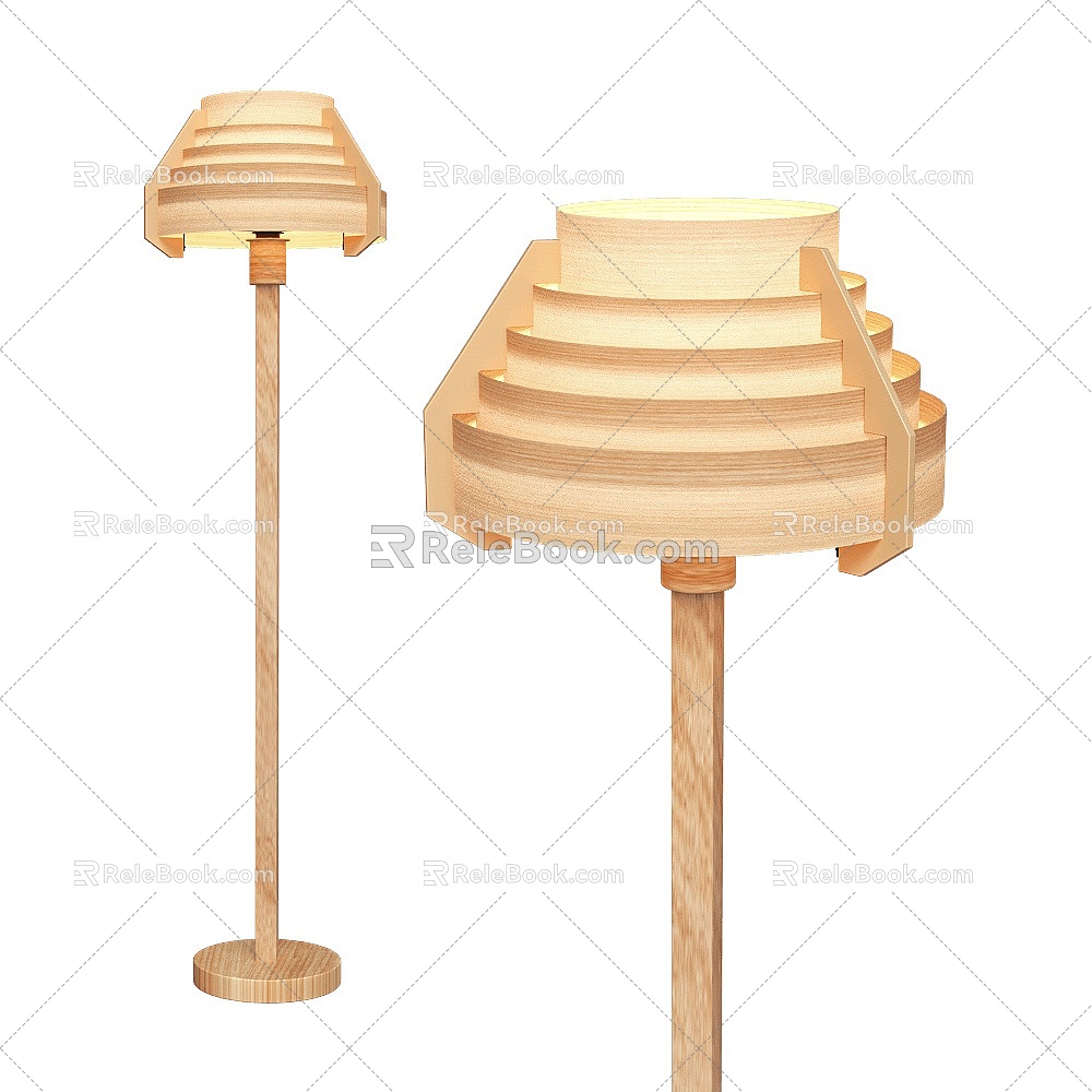 Wooden floor lamp 3d model