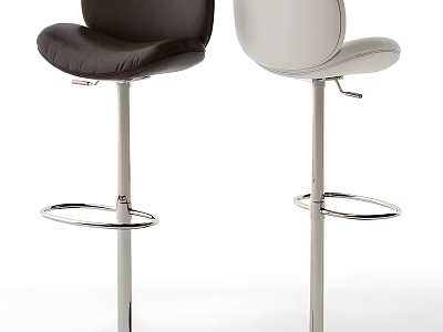 Modern Black and White Leather Bar Stools with Chrome Metal Frame and Circular Footrest 3d model