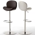 Modern Black and White Leather Bar Stools with Chrome Metal Frame and Circular Footrest