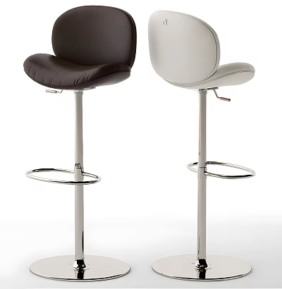 Modern Black and White Leather Bar Stools with Chrome Metal Frame and Circular Footrest 3d model