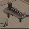 Minimalist Wooden Tea Table Set With Round Stools And Tea Set 3d model