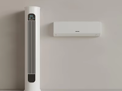 White Standing Electrical Appliance And Wall Mounted Device In Modern Indoor Setting 3d model