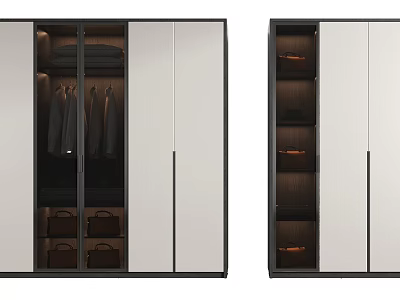 Modern Wardrobe Interior With Sliding Doors Hanging Rods Storage Shelves And Drawers 3d model