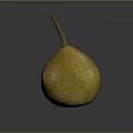 Yellow Pear With Speckled Surface And Green Stem On Dark Background