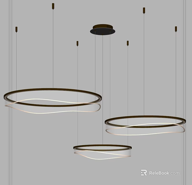 Modern Multiple Ring Shaped Pendant Lights With Metal Frame And Illuminated Design 3d model