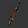 Red Mountain Bike Featuring Yellow Handlebars Black Seat Thick Tires And Reflective Surface