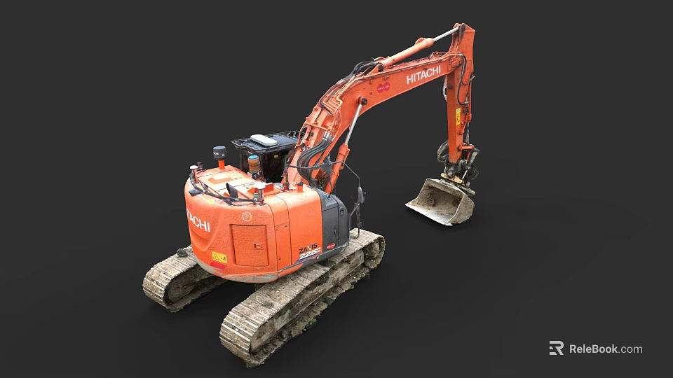 Orange Hitachi Functional Crawler Excavator With Bucket Tracks And Operator Cab 3d model 
