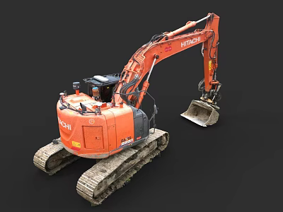 Orange Hitachi Functional Crawler Excavator With Bucket Tracks And Operator Cab 3d model