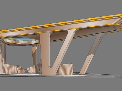 Modern Wooden Pergola Design With Curved Support Columns And Yellow Roof Edge 3d model