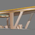 Modern Wooden Pergola Design With Curved Support Columns And Yellow Roof Edge