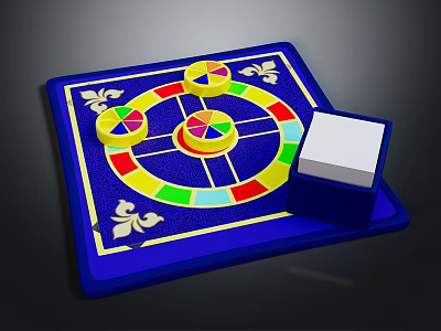 Colorful Board Game Set With Blue Background Spinner Yellow Dice And White Block 3d model