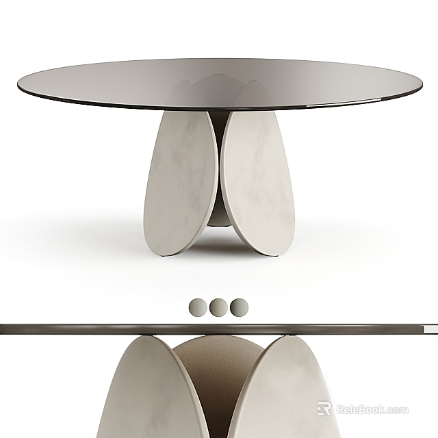 Modern Round Coffee Table With Glass Top And Unique Curved Pedestal Base 3d model 
