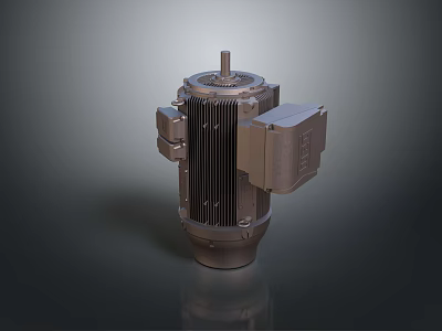 Industrial Electric Motor With Metal Housing Cooling Fins And Terminal Box 3d model
