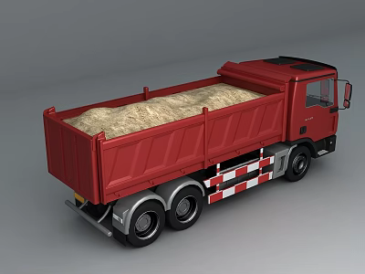 Red Dump Truck With Large Cargo Bed Loaded Full Of Hay 3d model