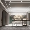 Modern Hotel Lobby Interior Design With Ceiling Lighting Chandelier Glass Railing And Staircase