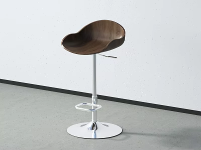 Sleek Modern Bar Stool With Wooden Curved Backrest And Silver Metal Base Design 3d model