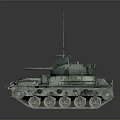 Green Military Tank With Gun Turret Tracks And Antennas On Gray Background